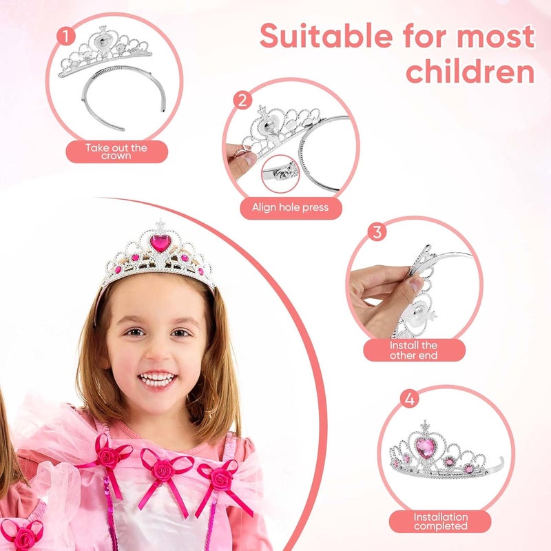 jayuwe 6 PCS Princess Dress Up Jewelry Set, Princess Crown Wand Gloves Necklace Earrings Bracelet for Girls Gifts Accessories - Image 4